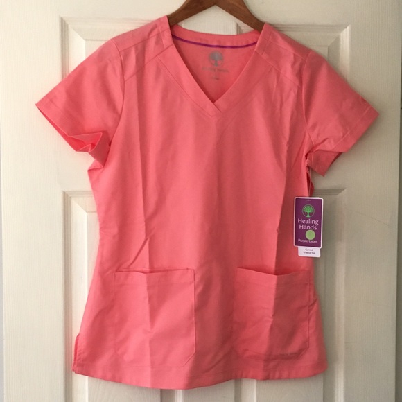 V-Neck Scrub Top, Healing Hands Purple Label, Jill Curved, Small in Melon, NWT - Picture 2 of 12